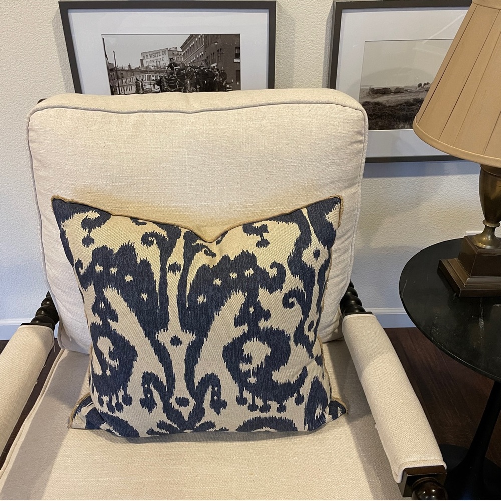 Lacefield Marrakesh Batik Blue Ikat Pillow Jute Eyelash Trim Down Insert